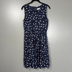 Dressbarn Women's Blue Polka Dot Retro Style Ruffle Dress - Size 12 - Sleeveless